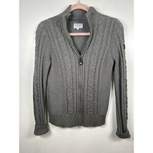 Dover Saddlery Full Zip Cardigan Size Small Gray Cable Knit Equestrian Preppy